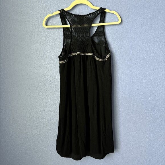 Almost Famous Tunic Dress Medium Black Lace Collar Aztec Print Flowy Sun Mini - Picture 2 of 7